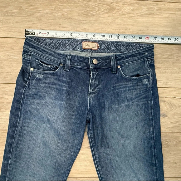 Paige Premium Dark Denim Roxbury Stretch Mid-rise Distressed Straight Leg 29 EUC - Picture 7 of 13